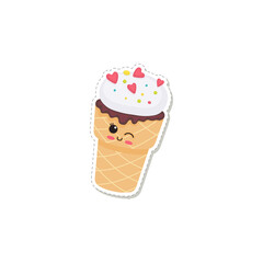 Waffle glass of vanilla ice cream with baby face vector illustration isolated.