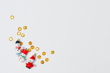 Christmas decoration small wooden toys for christmas tree on white background