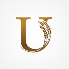 Gold Letter with Rice  for logo design vector.