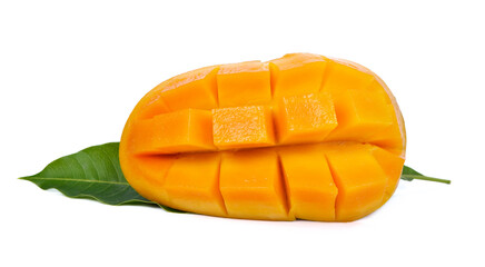 Ripe mangoes on a white background