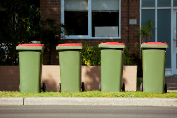 Recycling bin stands outdoor. Australia, Melbourne.