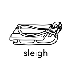 Sleigh vector illustration. Scandinavian wooden sledge vector icon. Winter sport for kids.