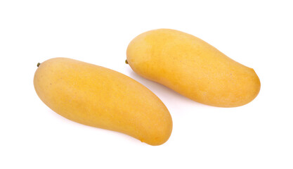 Ripe mangoes on a white background