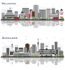 Wellington New Zealand City Skyline with Buildings Isolated on White Background.