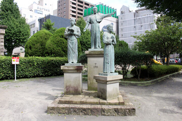 Fototapeta na wymiar Statue of Francis Xavier, Yajiro or Angelo, and Bernardo of Kagoshima