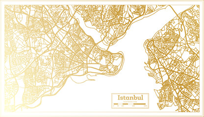 Istanbul Turkey City Map in Retro Style in Golden Color. Outline Map.