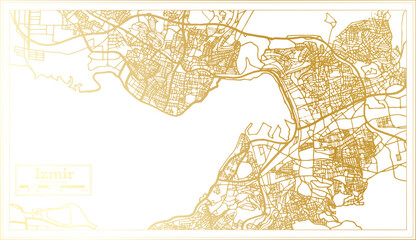 Izmir Turkey City Map in Retro Style in Golden Color. Outline Map.