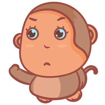 Little monkey cartoon gesture concept vector icon on a white background