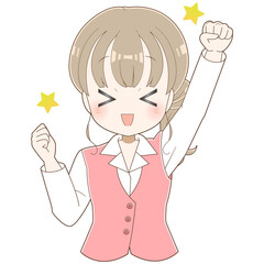 拳を掲げる女性社員