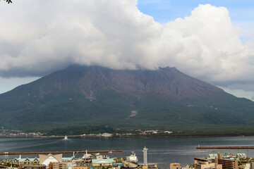 Mount Sakurajima of Kagoshima, view from Shiroyama Observatory in daytime