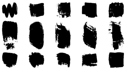 Vector grunge brush, spots. Abstract brush strokes with a dry brush. Large set of ink blots. Black backdrops, patterns on white background