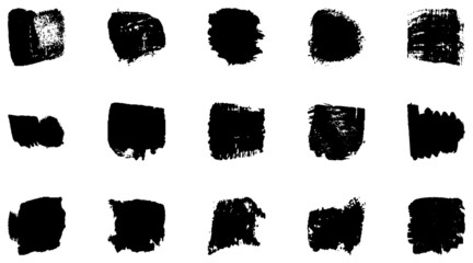 Vector grunge brush, spots. Abstract brush strokes with a dry brush. Large set of ink blots. Black backdrops, patterns on white background