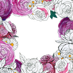 Watercolor Flower Border