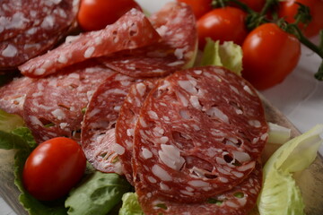 Slices of Salchichon a Spanish summer sausage