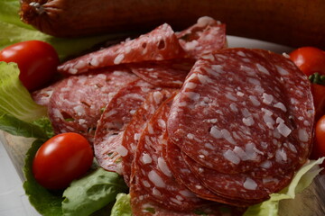 Slices of Salchichon a Spanish summer sausage