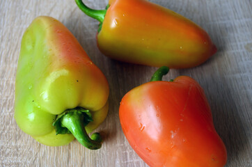 Multi-colored bell pepper. Vegetables, vegetarianism.