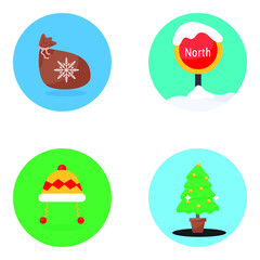 
Trendy Christmas Accessories Flat Rounded Icons Pack 
