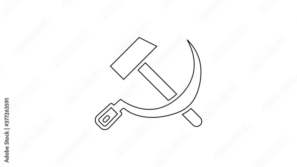 Poster black line hammer and sickle ussr icon isolated on white background. symbol soviet union. 4k video m