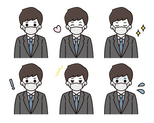 ビジネスマン マスク 表情 アイコン セット