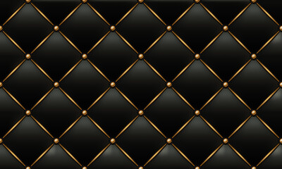 The Gold and Black Texture of the Leather Quilted Skin - Background Illustration, Vector