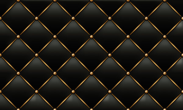 The Gold and Black Texture of the Leather Quilted Skin - Background Illustration, Vector