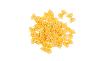 Uncooked farfalle pasta isolated on white background. Top view