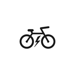 Fototapeta premium Black bike with lightning bolt icon. Flat electric bicycle isolated on white.