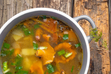 soup with chanterelles and herbs