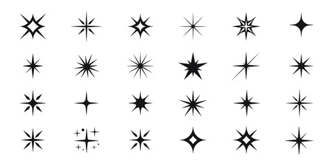 Star icons. Twinkling stars. Sparkles, shining burst. Christmas vector symbols isolated