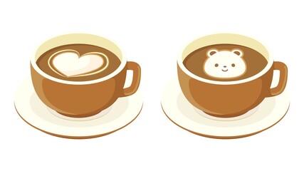 ハートとくまのラテアートのイラスト