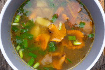 soup with chanterelles and herbs