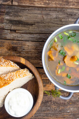 soup with chanterelles and herbs