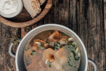 soup with chanterelles and herbs