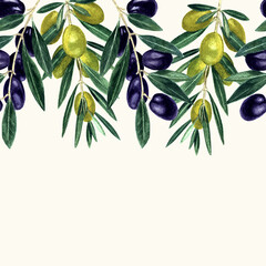 Naklejki  Gałązki oliwne bez szwu rama akwarela malarstwo watercolor