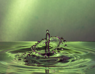 Water Drop Collisions Macro Photography with green background