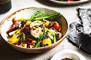 Charred Zucchini,Cherry Tomatoes,Spring onions and Pepper