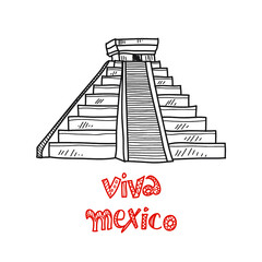 Composition with Mexico piramid. Doodle vector Mexico related collection. Viva mexico