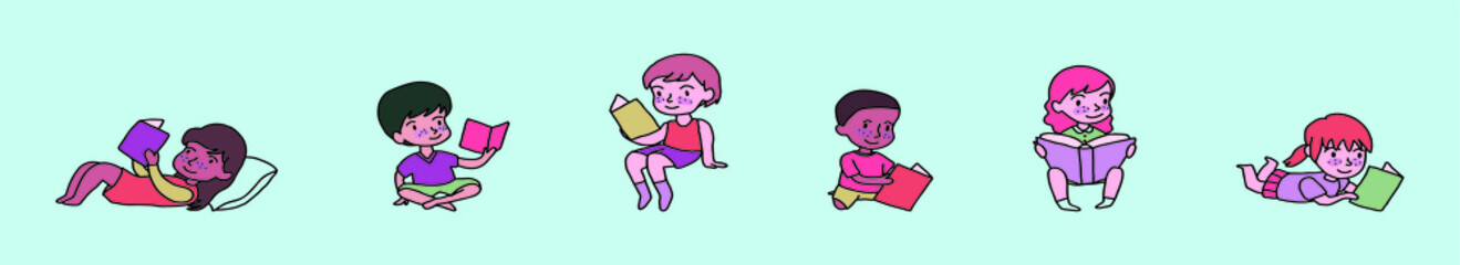 set of cute cartoon bookworm  icon design template with various models. vector illustration