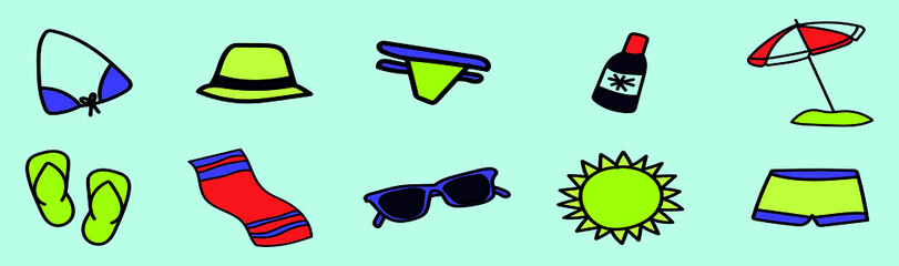 set of beach cartoon icon design template with various models. vector illustration