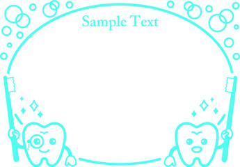 白い背景に円と表情のある歯が水色で描かれたシンプルな装飾枠
