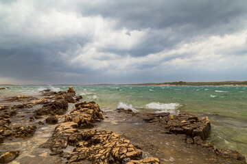 Dramatic storm clouds and rain over the Adriatic Sea in summer