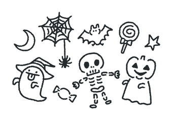 シンプルでかわいいハロウィン白黒イラスト
