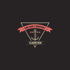 Marine round retro emblem in hipster style with anchor and inscriptions. Worn texture on a separate layer and can be disabled