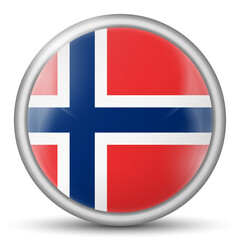 Glass light ball with flag of Norway. Round sphere, template icon. Norwegian national symbol. Glossy realistic ball, 3D abstract vector illustration highlighted on a white background. Big bubble.