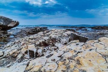 Beautiful rock formations along the Adriatic Sea coast in summer