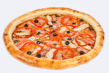 Ready round pizza with pepper on a white background
