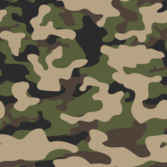 Fototapeta premium Camouflage classic green seamless pattern. Print on fabric on textiles. Vector