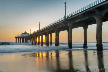 Manhatthan Beach, California Pier At Sunset 
