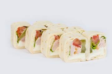 Sushi shot on a white background side view