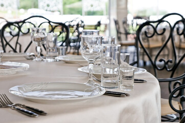 tables and chairs in a restaurant